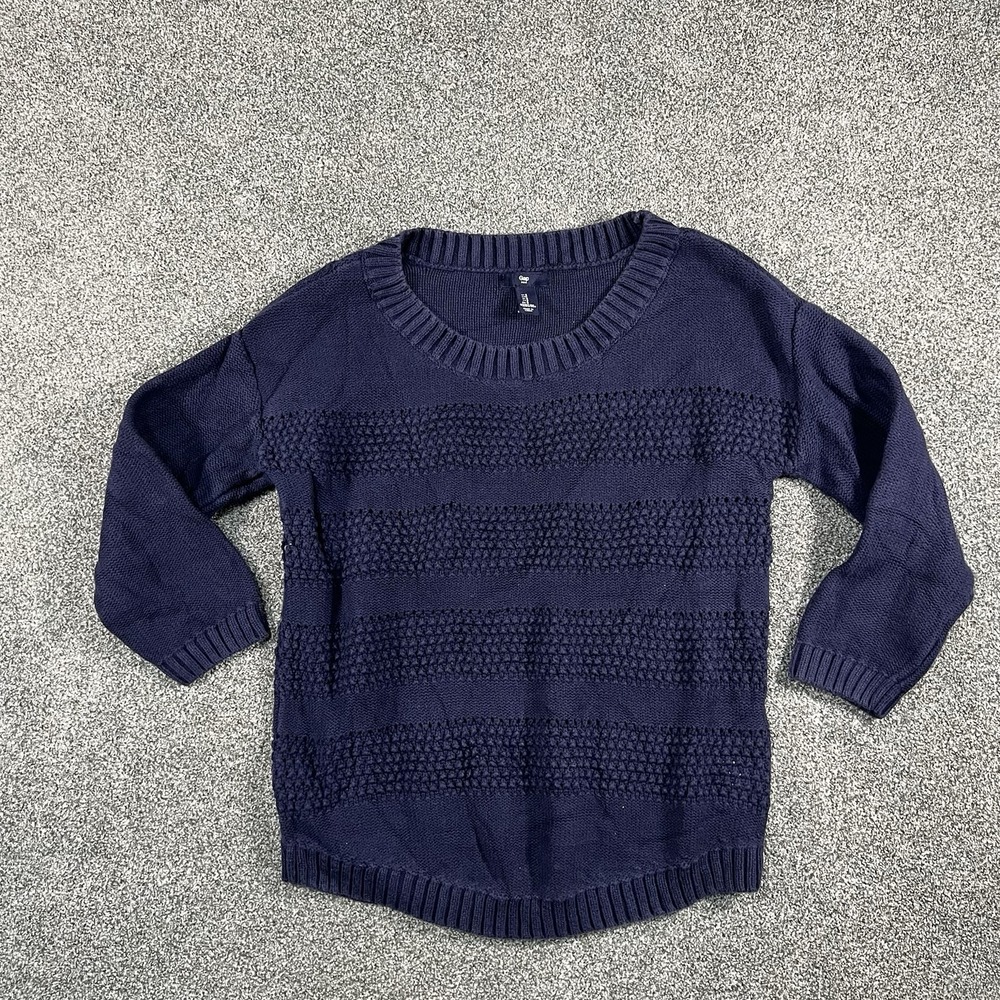 Gap Womens Small Navy Blue 100% Cotton Textured Knit Crewneck Sweater